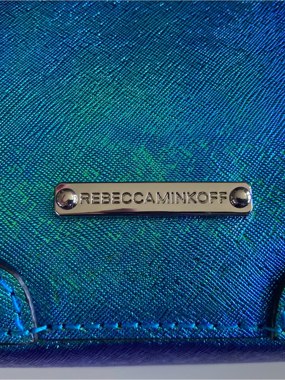 Rebecca Minkoff Iridescent Blue-Green Studded Satchel - Picture 12 of 15